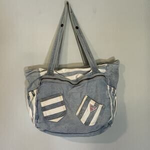 Vintage Baby Guess Women's Light Blue Denim Diaper Bag Shoulder Jeans Pockets